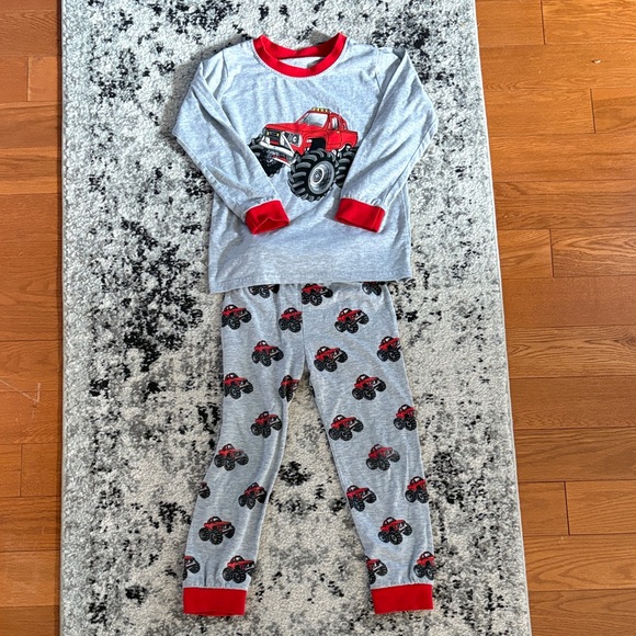 little hand Other - Monster Truck Kids Pajamas - Gray and Red Boys Size 5T